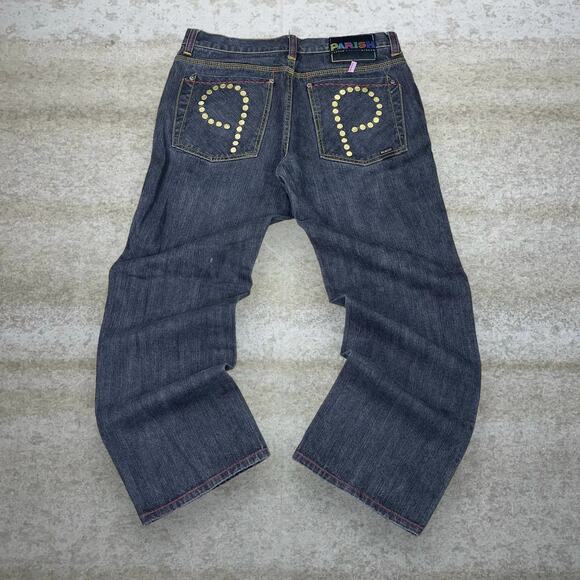 Vintage Skater Wide Leg Jeans Parish Smoke Black Wash Baggy Denim Rap Style Y2K - Picture 1 of 6